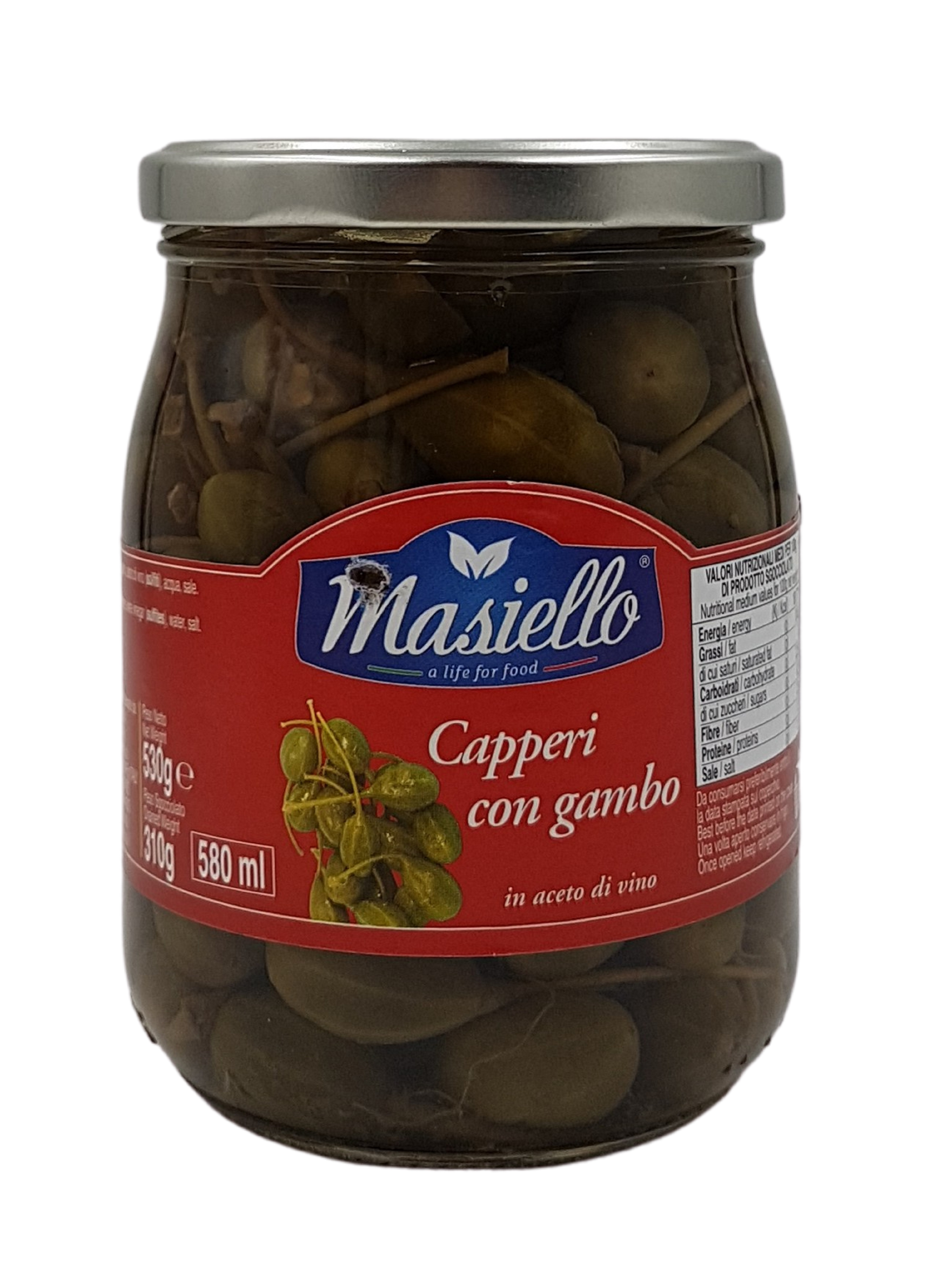 Masiello Capperi con Gambo in Aceto di Vino 530 g