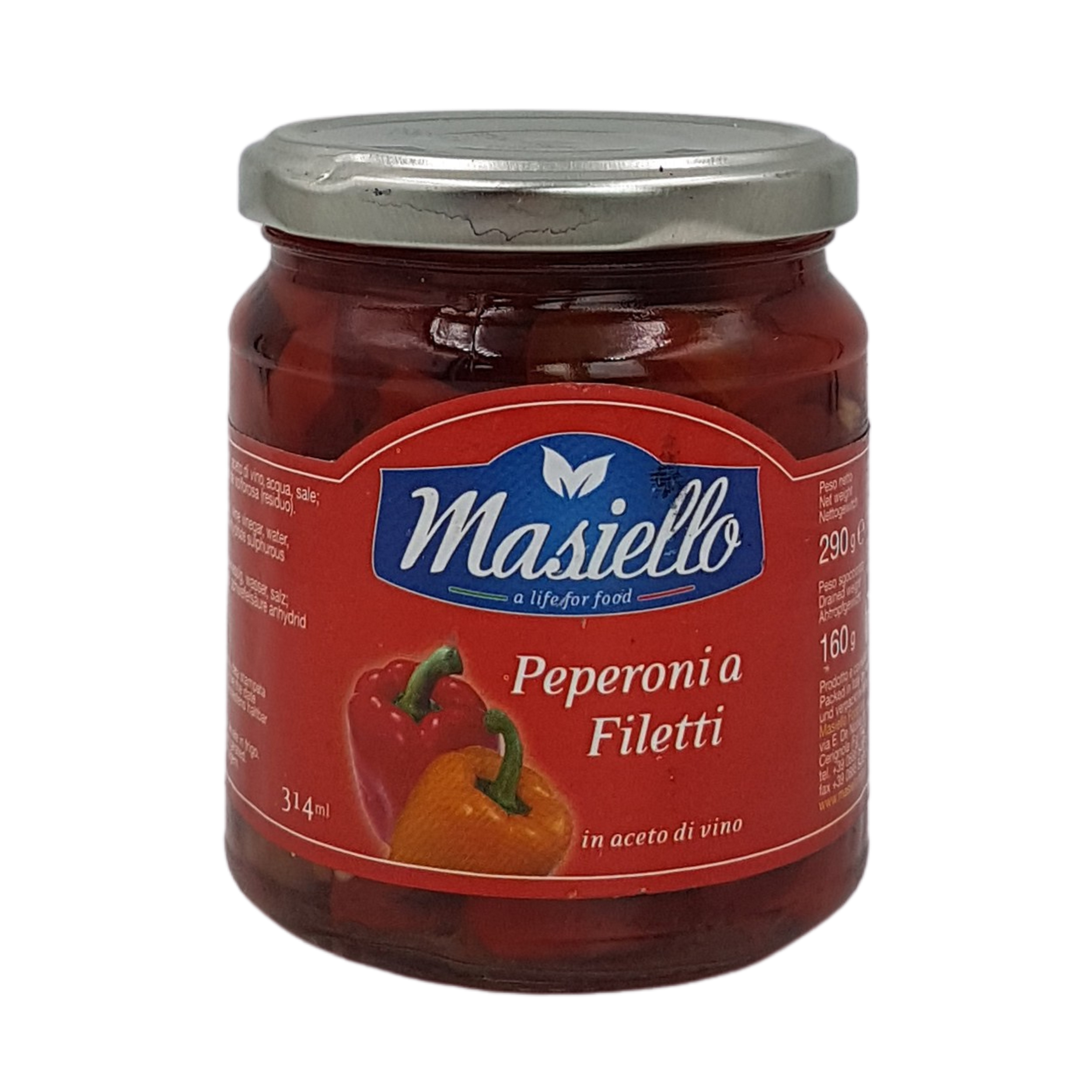 Masiello, Peperoni a Filetti in Aceto di Vino 290 g, Antipasti, 0,16 kg