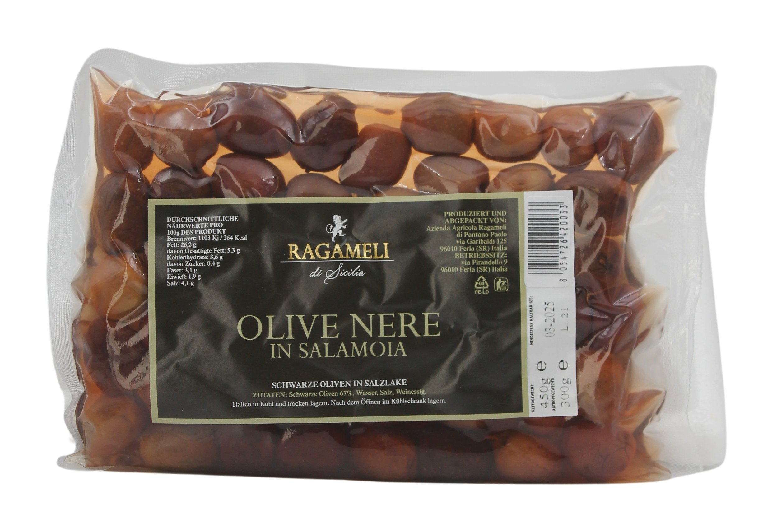 (12,63 €/kg) Ragameli Olive Nere in Salamoia 450 g