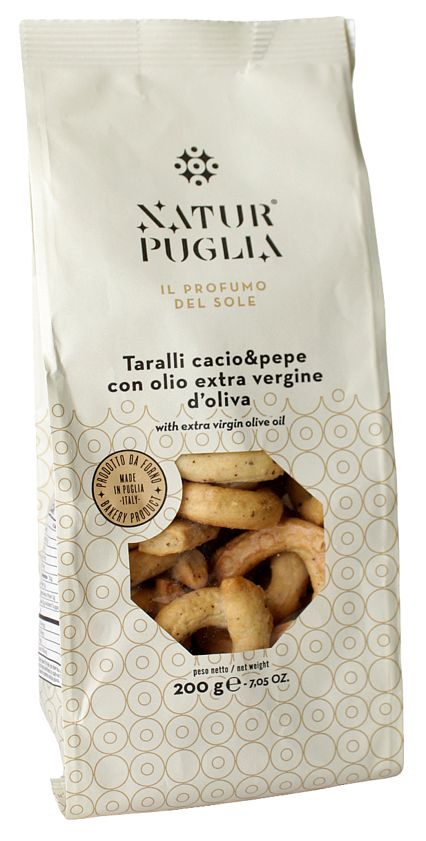 Natur Puglia, Taralli Cacio & Pepe 200 g, Brot & Knabbern, 0,2 kg