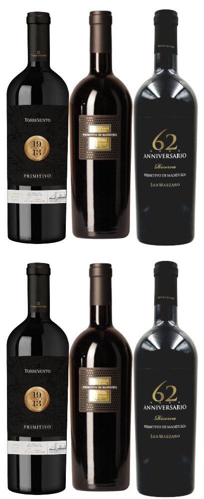 Cantine San Marzano, Probierpaket Primitivo der beliebte Wein aus Apulien (6 x 0,75 l), Rotwein, 4,5 l