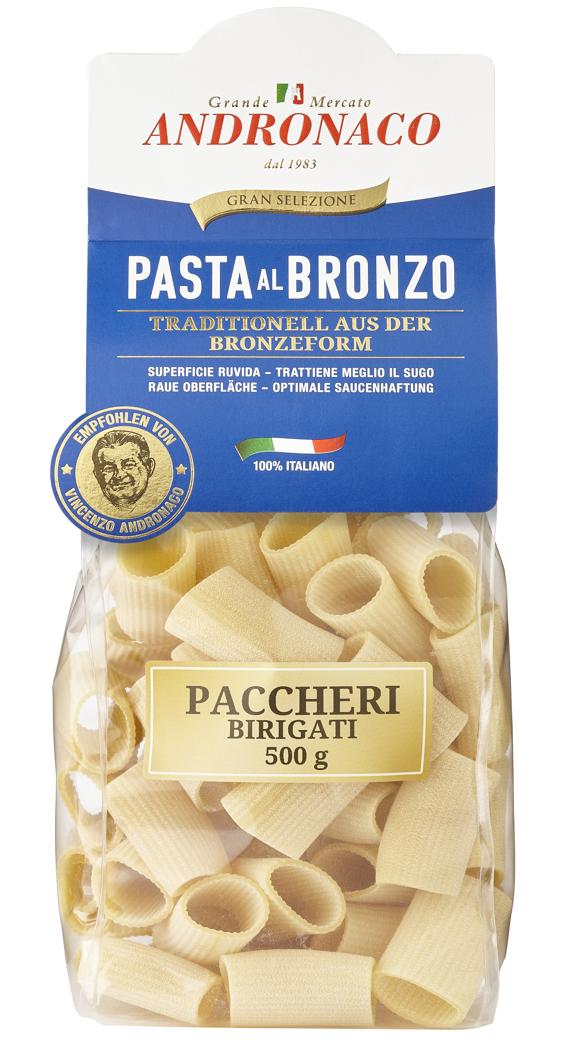 ANDRONACO, Pasta al Bronzo Paccheri Birigati 500 g, Pasta, 0,5 kg