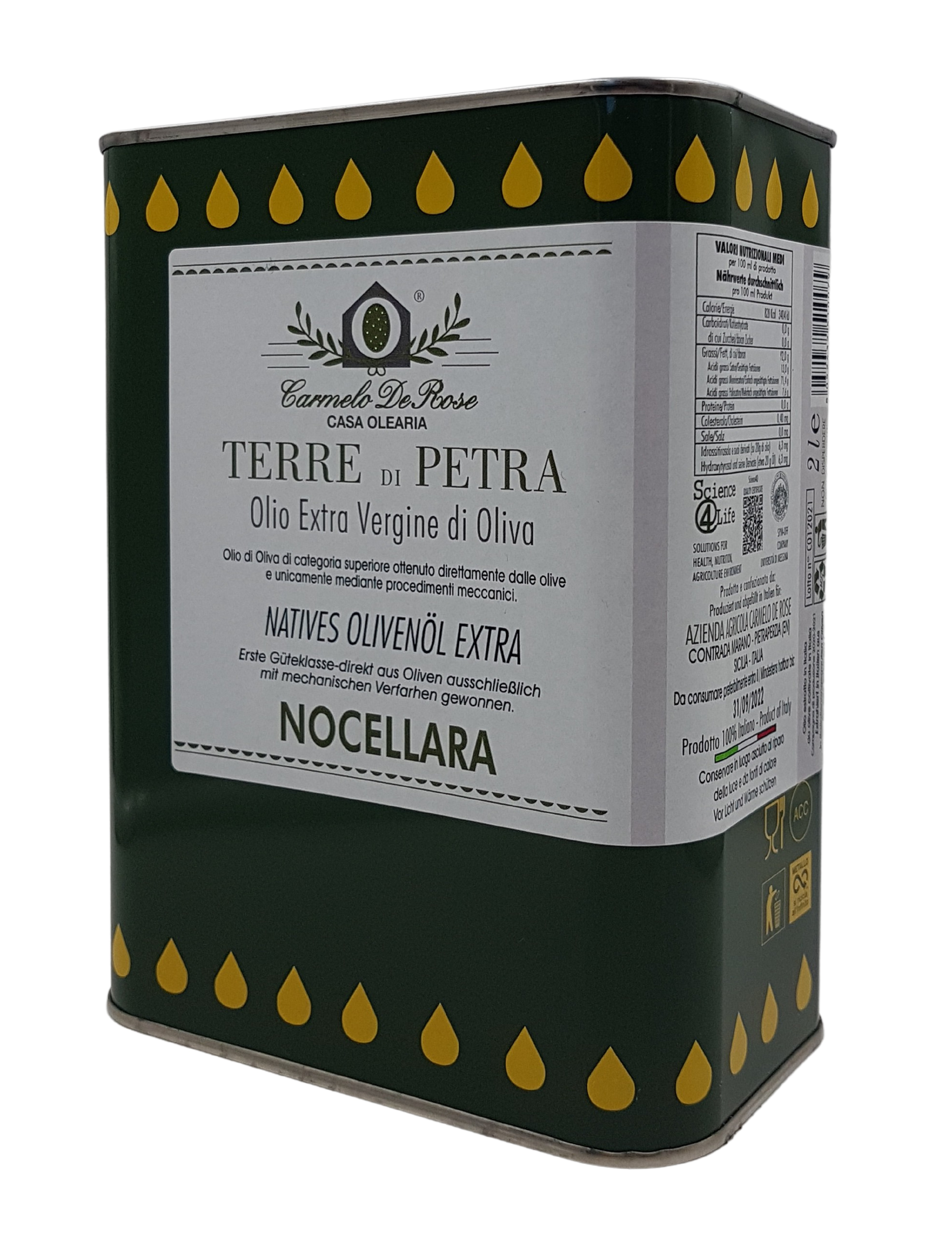 Terre di Petra, Olio Extra Vergine di Oliva Nocellara 2 l Kanister, Olivenöl, 2 l