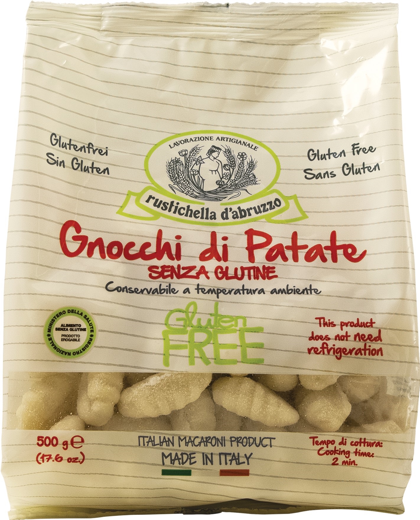 Rustichella d'Abruzzo, Gnocchi di Patate senza Glutine, Glutenfrei, 0,5 kg