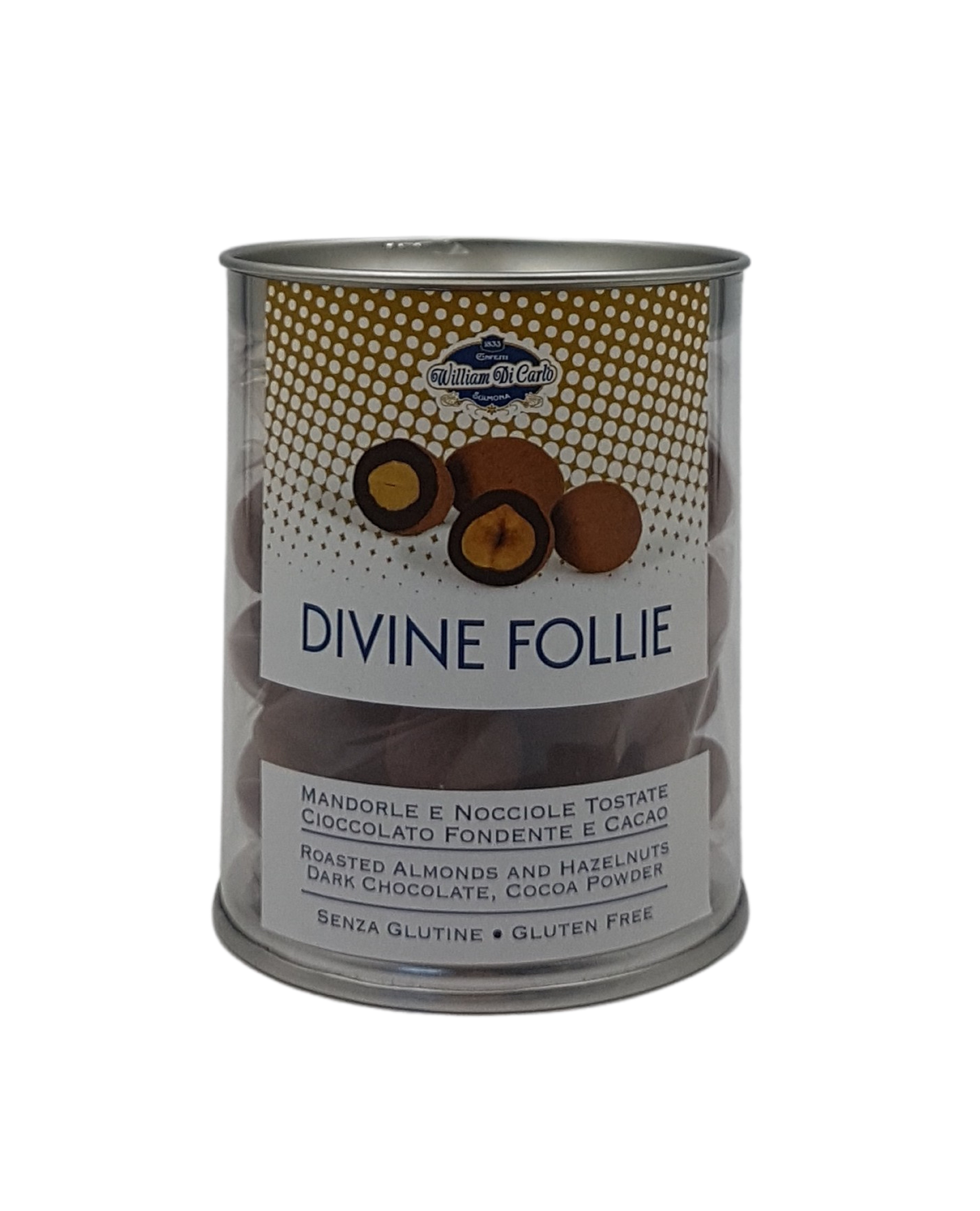William di Carlo, Divine Follie Mandorle e Nocciola Cioccolato Fondente e Cacao 150 g, Süßwaren, 0,15 kg