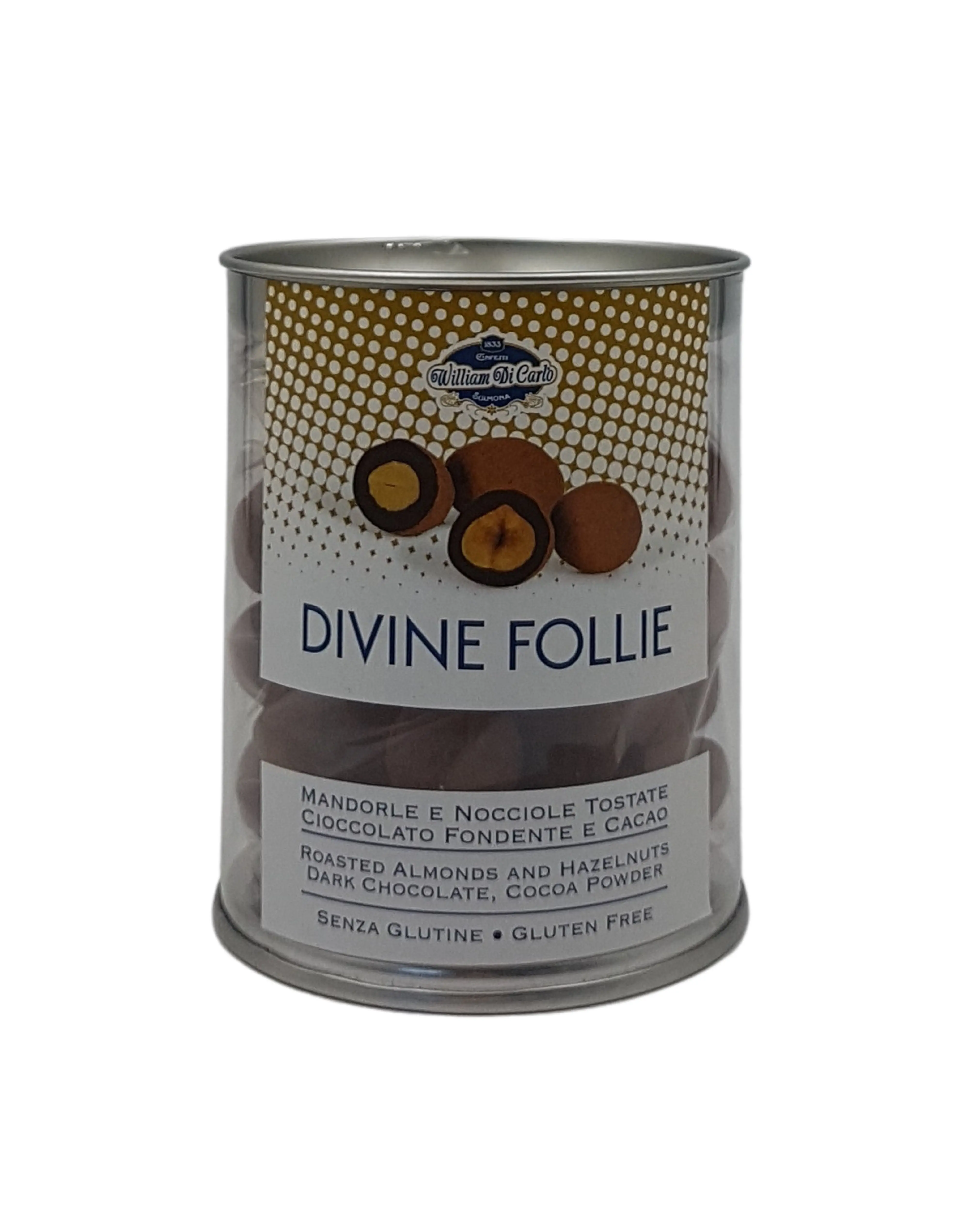 Divine Follie Mandorle e Nocciola Cioccolato Fondente e Cacao 150 g Divine Follie Mandorle e Nocciola Cioccolato Fondente e Cacao 150 g