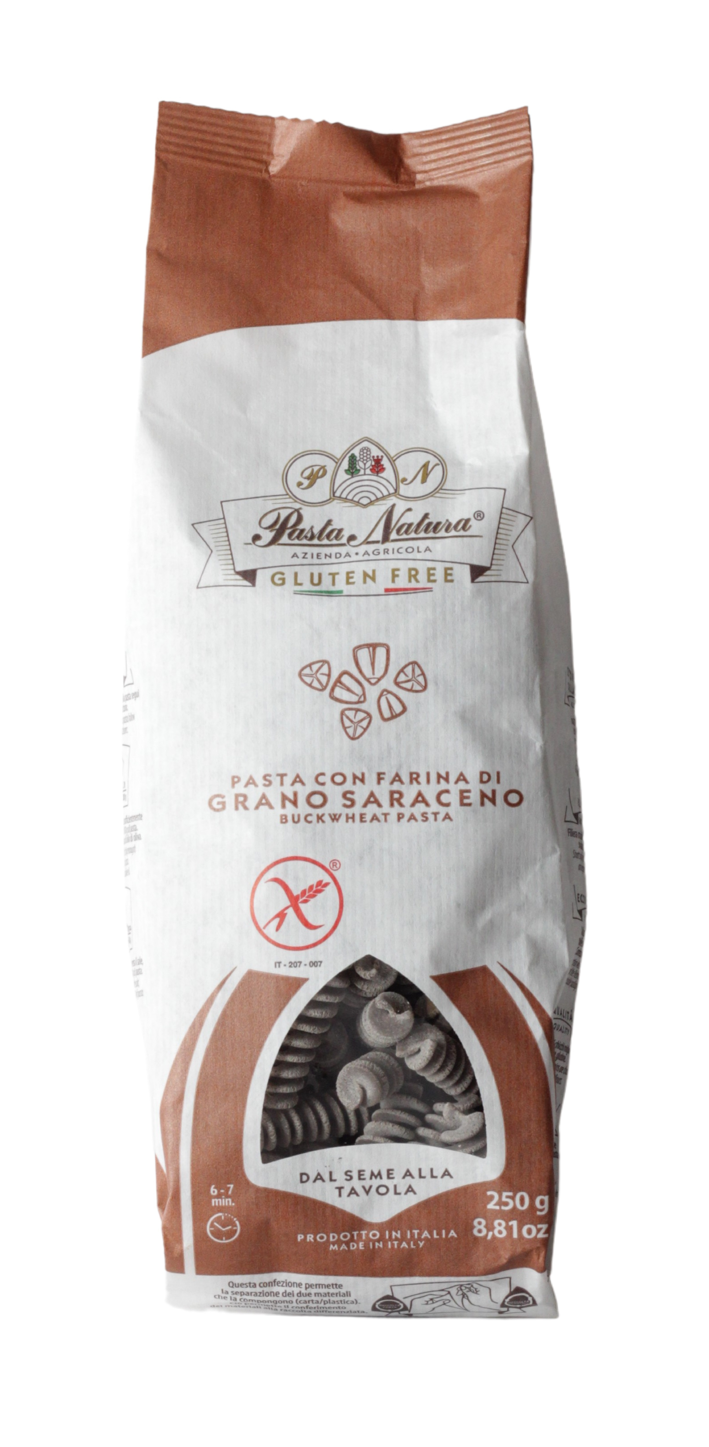 Pasta Natura, Fusilli con Farina di Grano Saraceno senza glutine 250 g, Glutenfrei, 0,25 kg