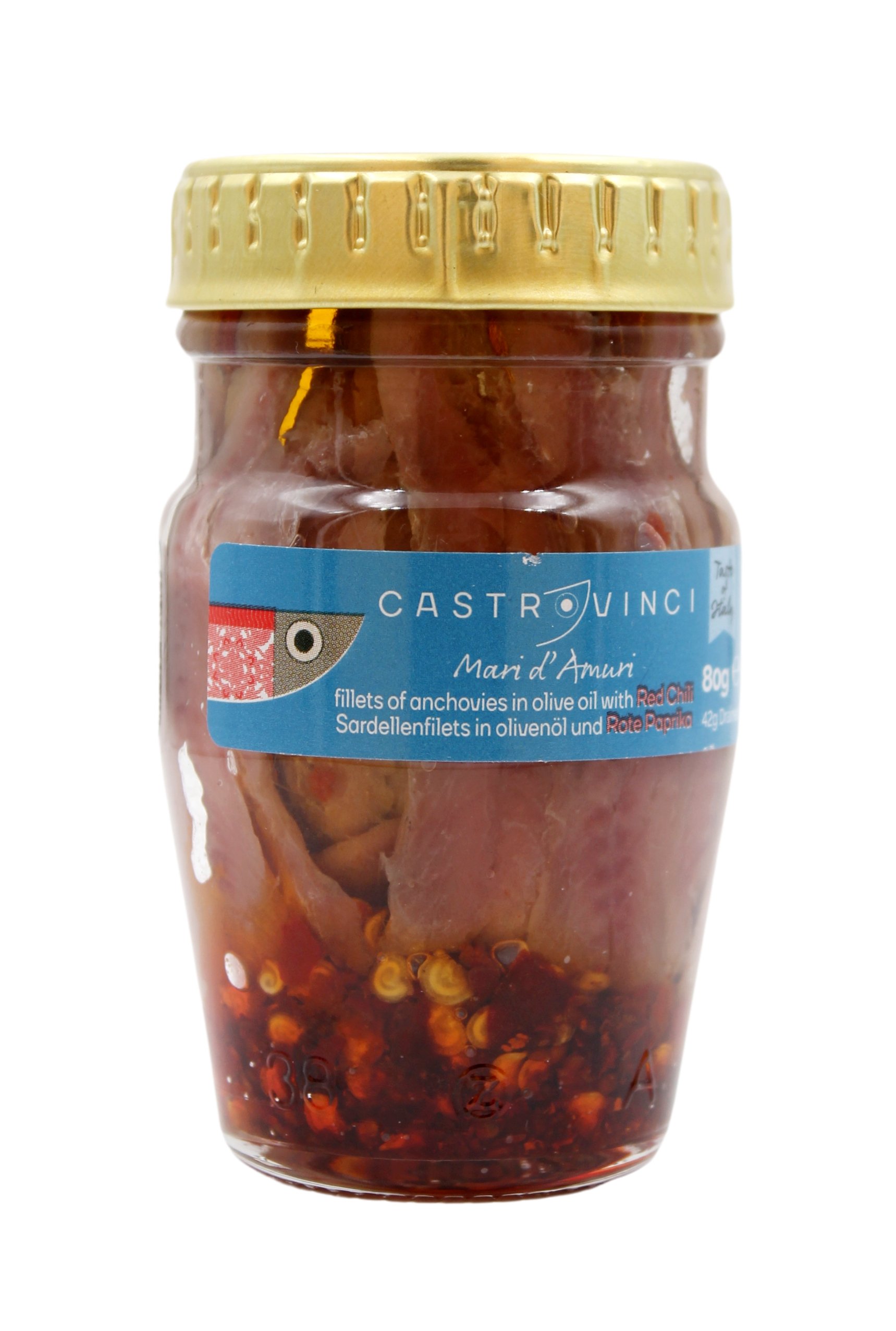 (37,38 €/kg) Castrovinci Sardellenfilets in Olivenöl & rote Paprika 80 g