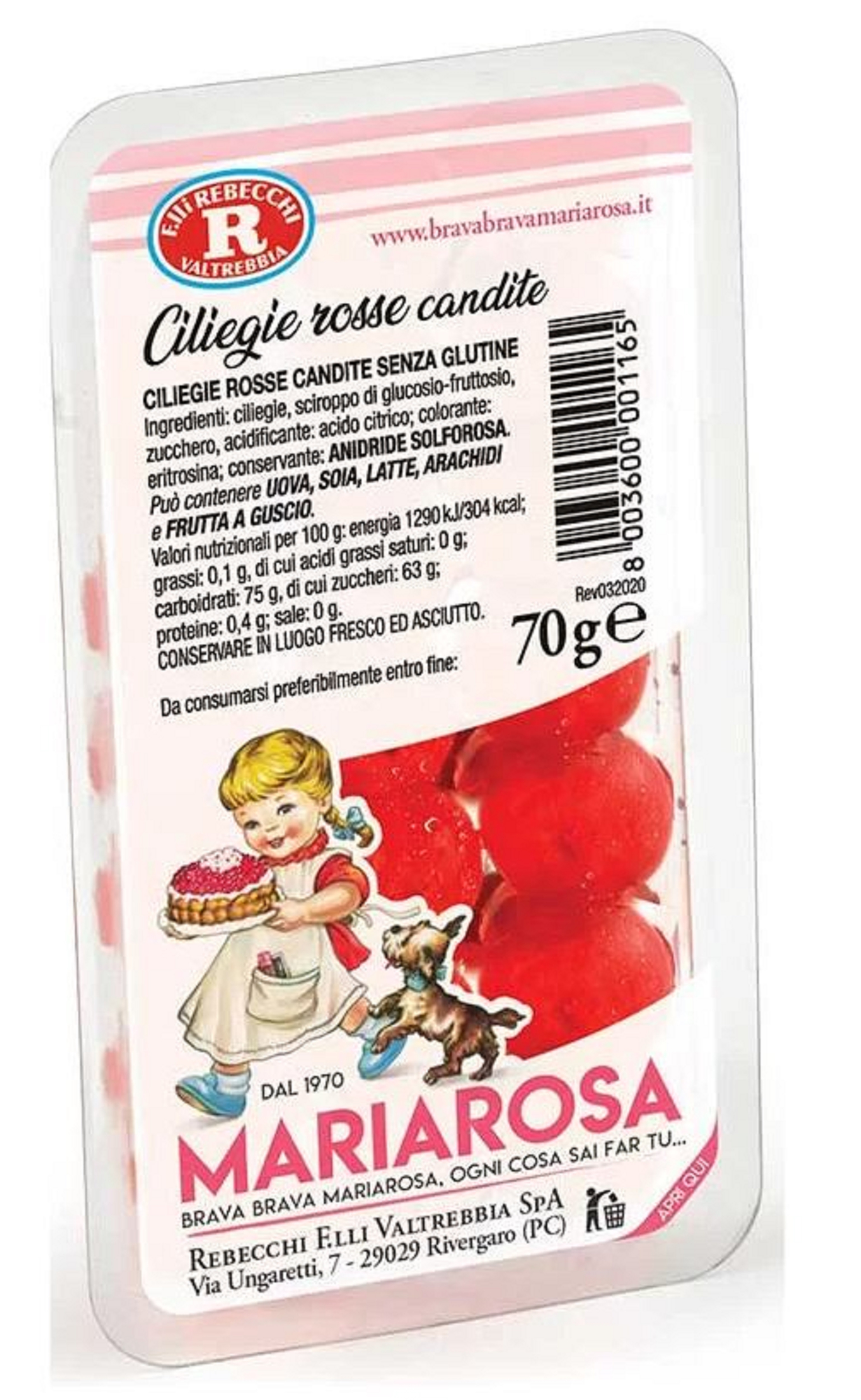 (61,29 €/kg) F.lli Rebecchi Valtrebbia Ciliegie Rosse Candite 70 g