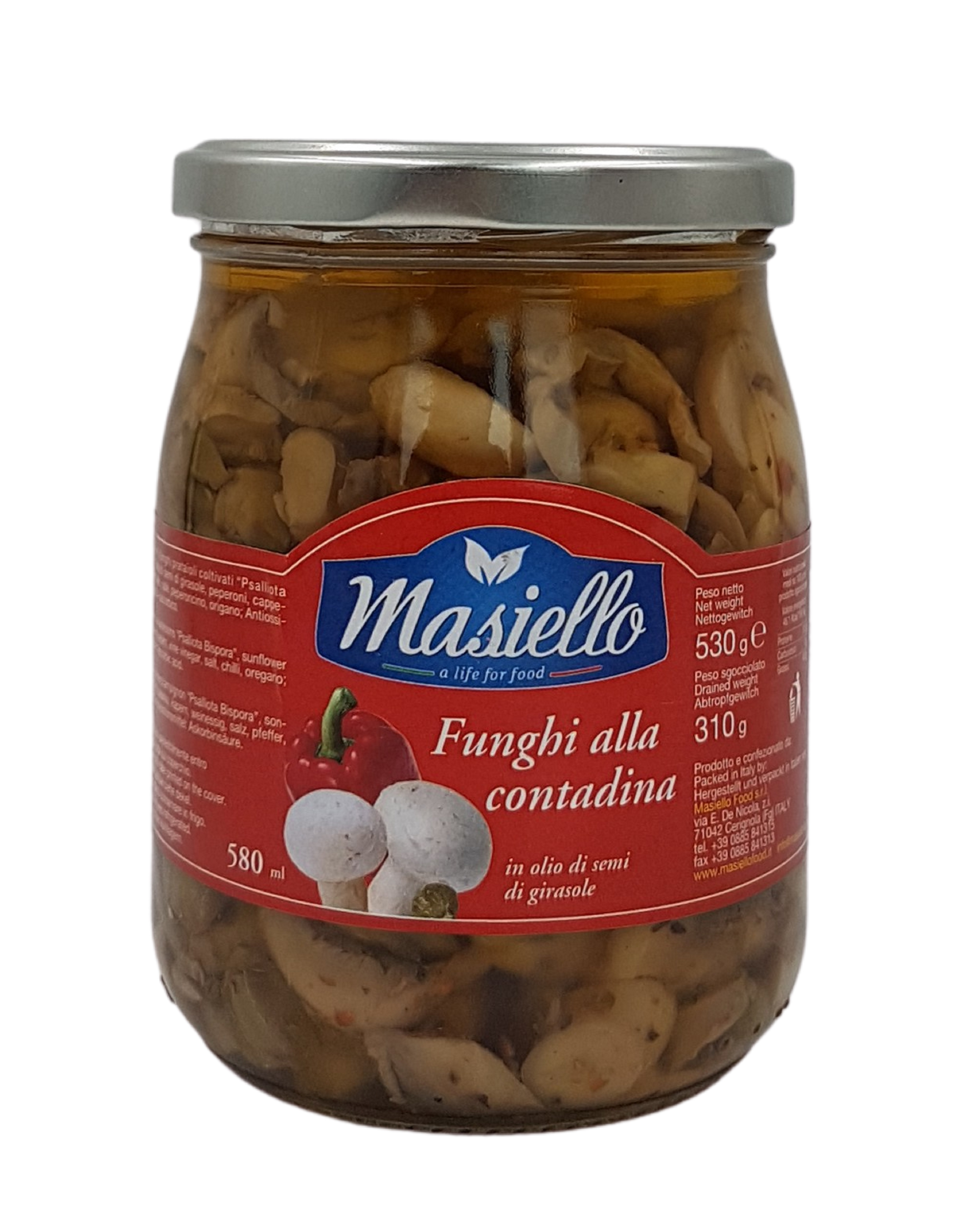 Masiello, Funghi alla contadina in Olio 530 g, Antipasti, 0,31 kg