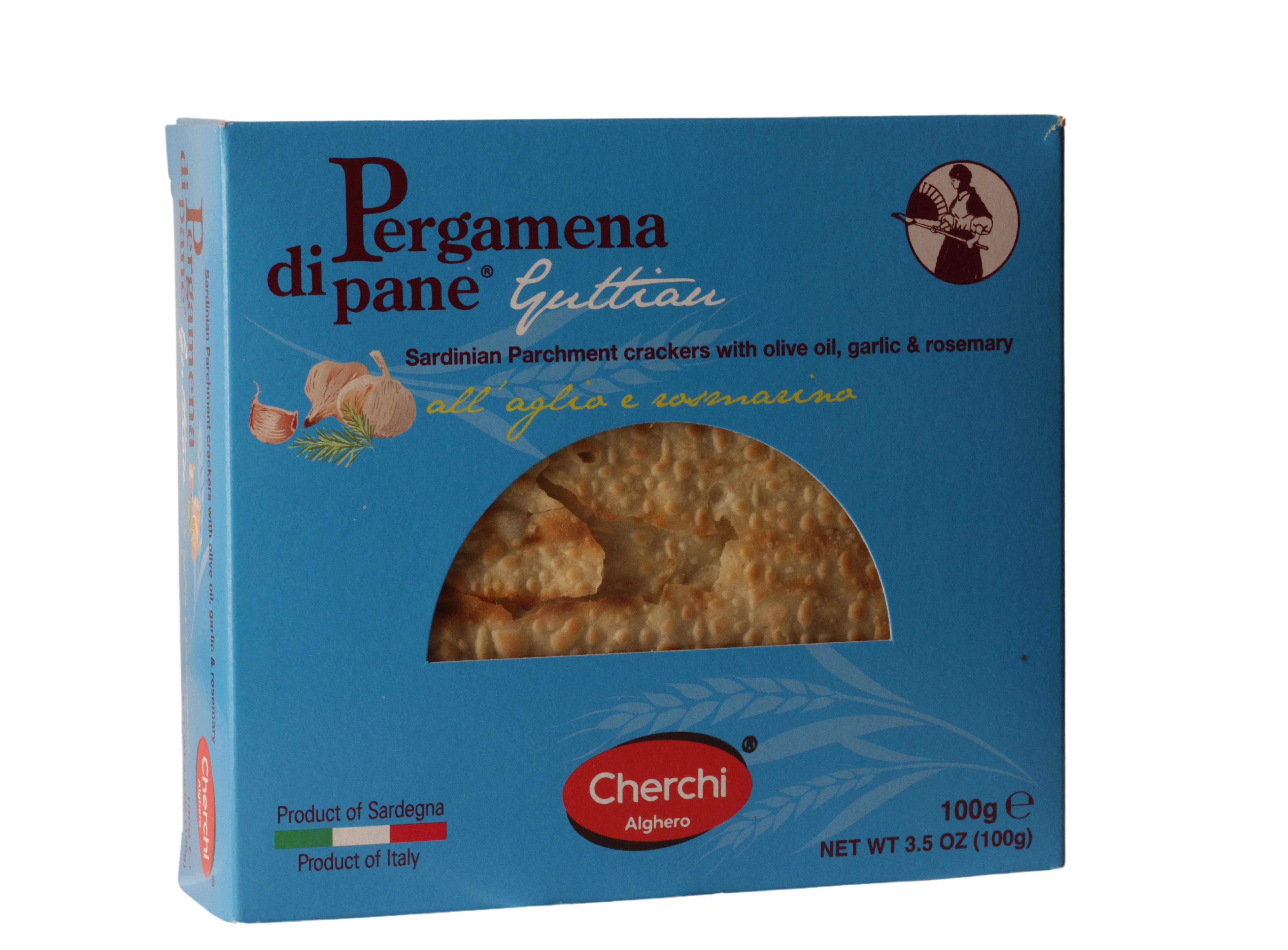 (37,90 €/kg) Cherchi Pergamena di pane Guttiau all'Aglio e Rosmarino 100 g