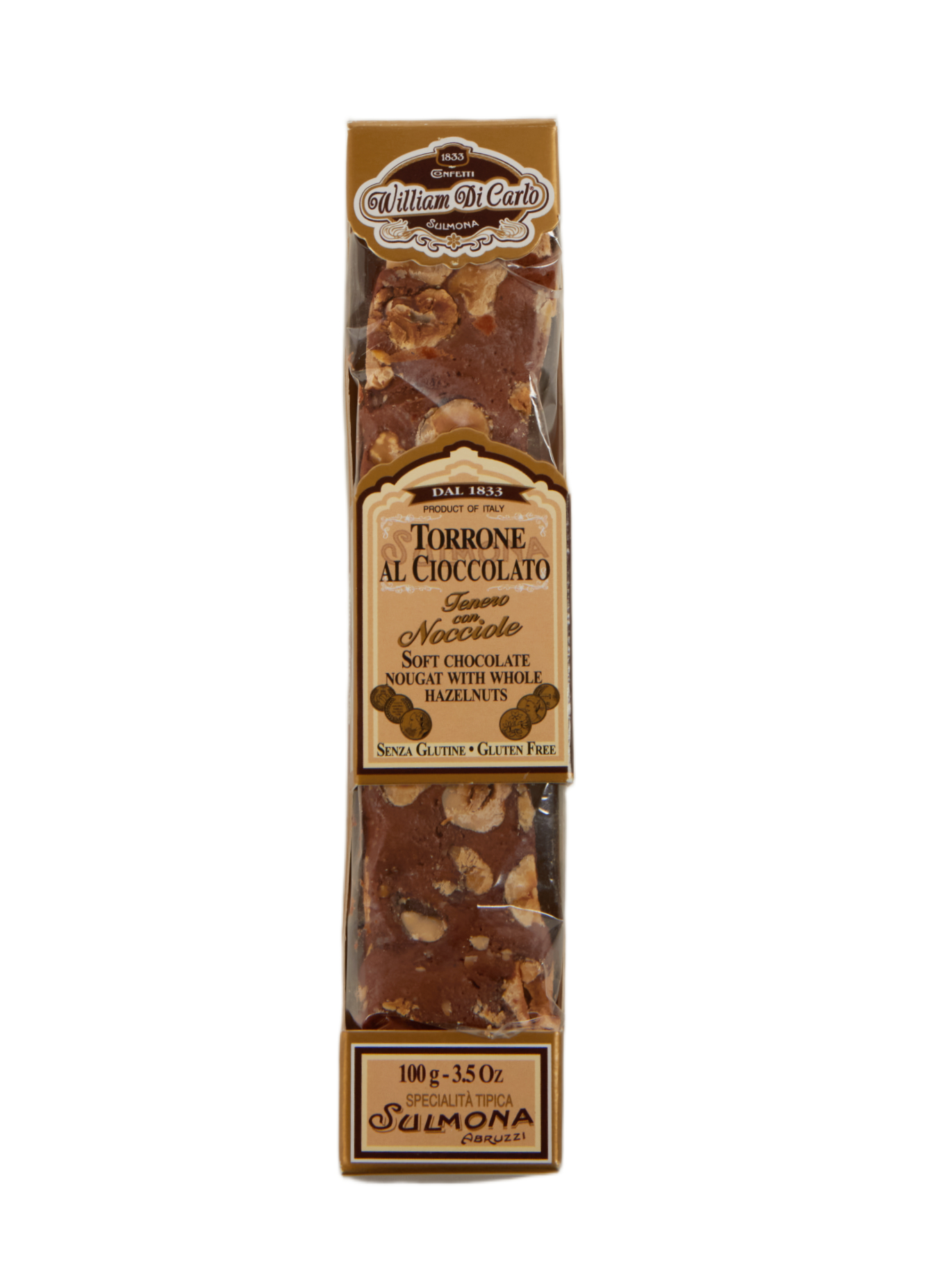 (44,90 €/kg) William di Carlo Torrone Tenero con Nocciole al Cioccolato 100 g
