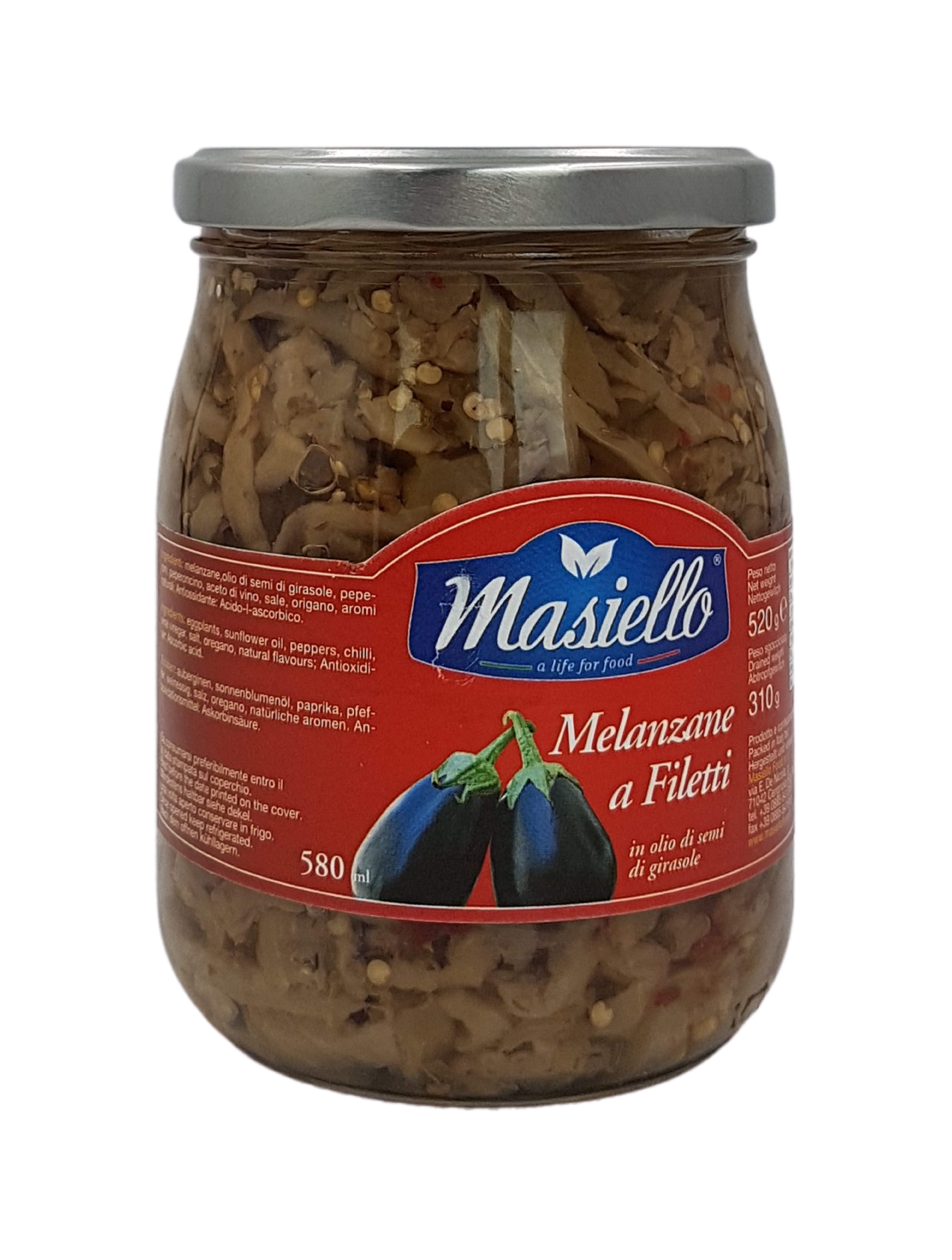 Masiello, Melanzane a Filetti in Olio 520 g, Antipasti, 0,31 kg