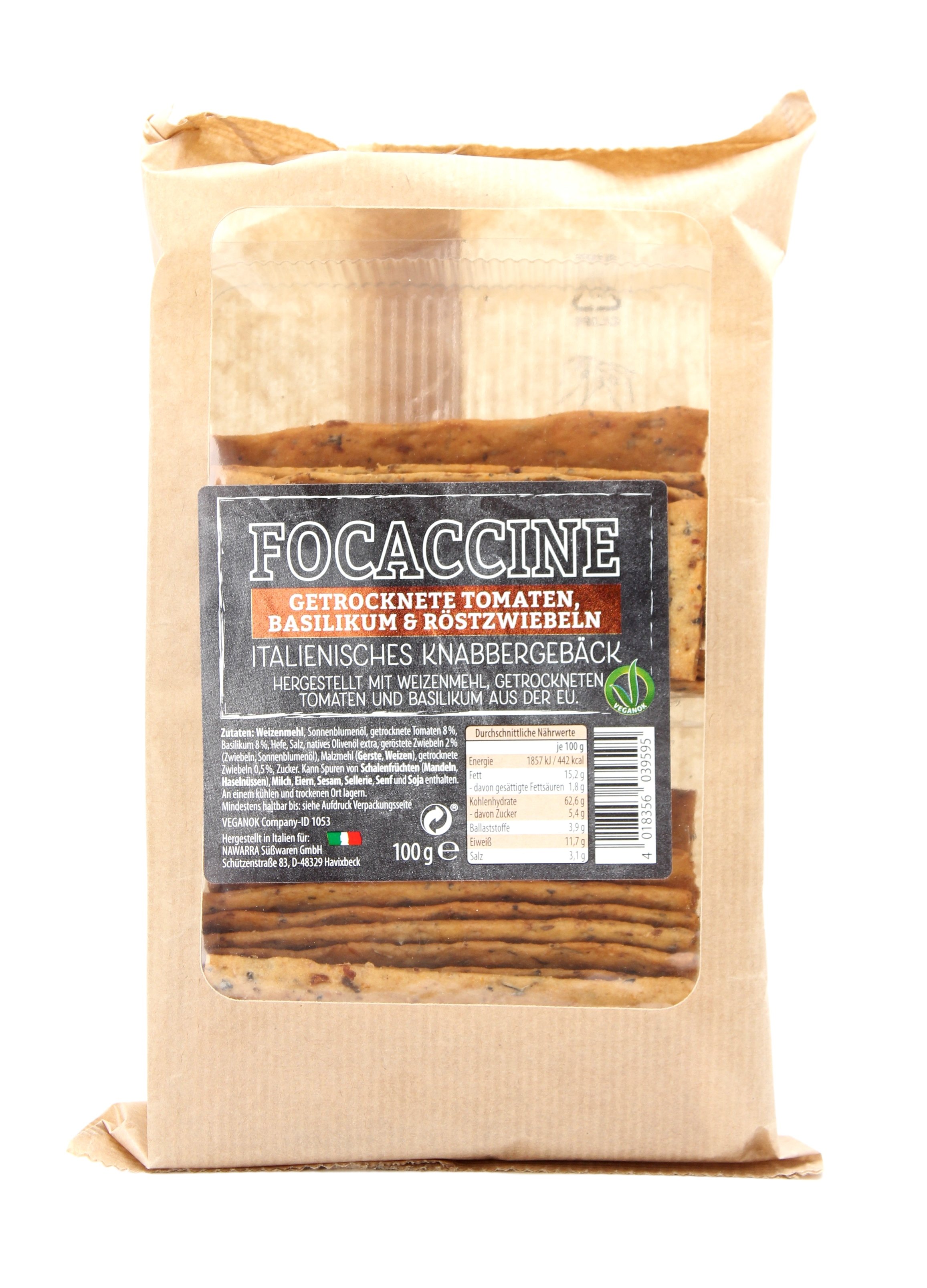 (23,90 €/kg) Nawarra Focaccine Getrocknete Tomaten, Basilikum & Röstzwiebeln 100 g