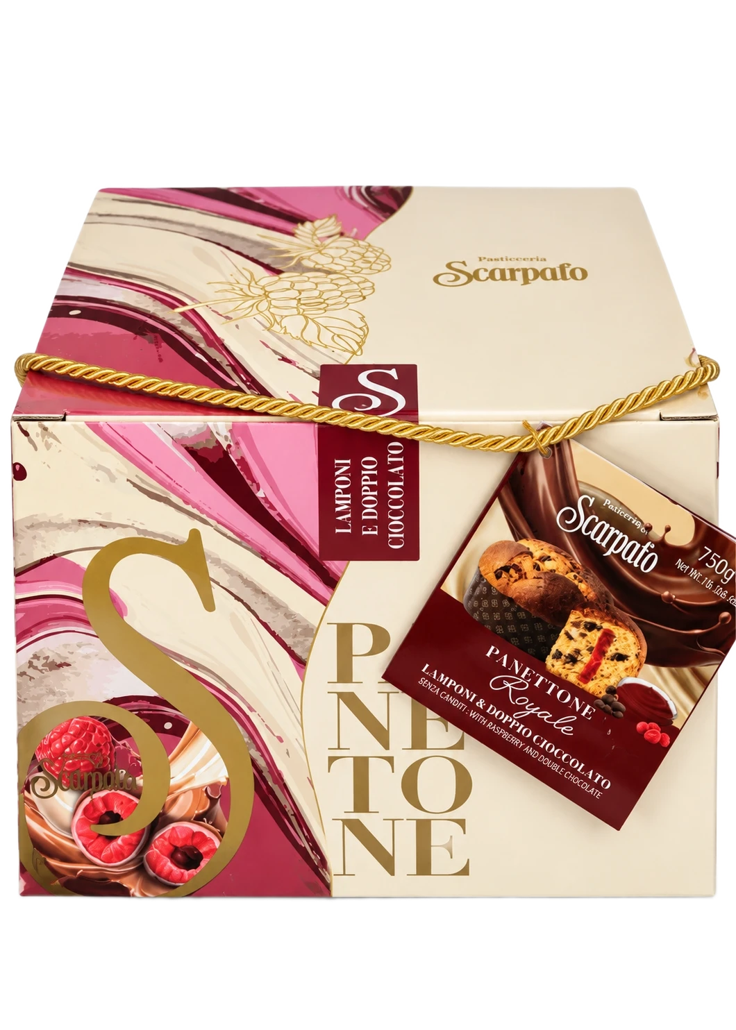 Panettone Royale Lamponi e doppio Cioccolato 750 g