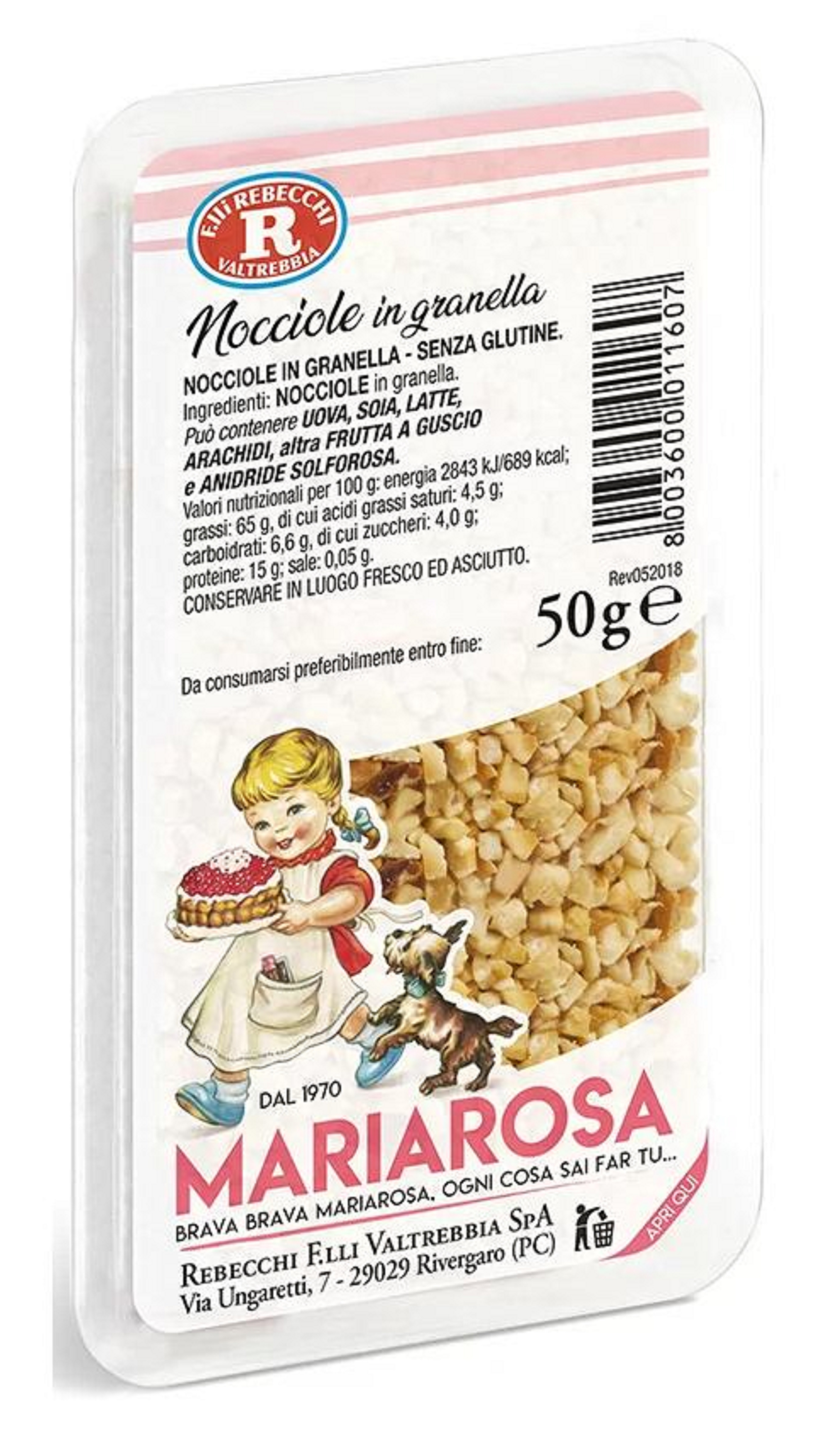(119,80 €/kg) F.lli Rebecchi Valtrebbia Granella di Nocciole 50 g