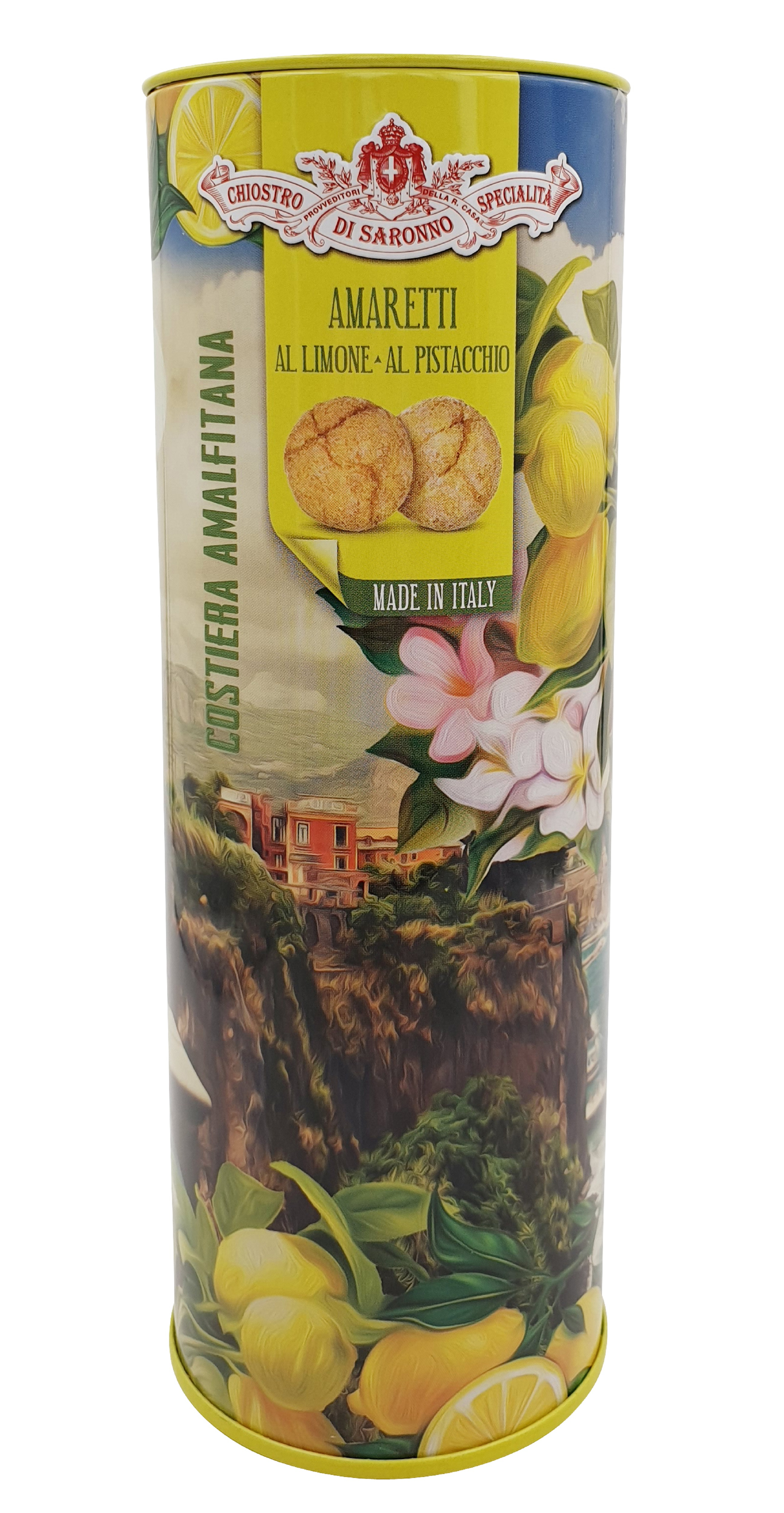 (72,90 €/kg) Lazzaroni - Chiostro di Saronno Cylindro Amaretti al Limone al Pistacchio Costiera Amalfitana