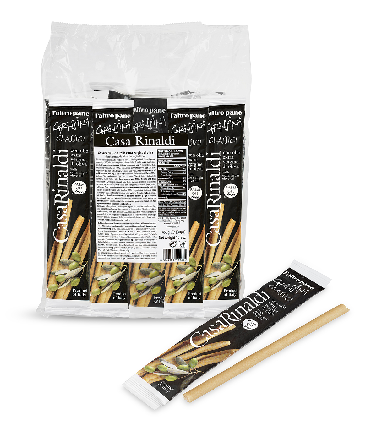 Casa Rinaldi, Grissini Classici all´olio extra vergine di Oliva 450 g, Brot & Knabbern, 0,45 kg