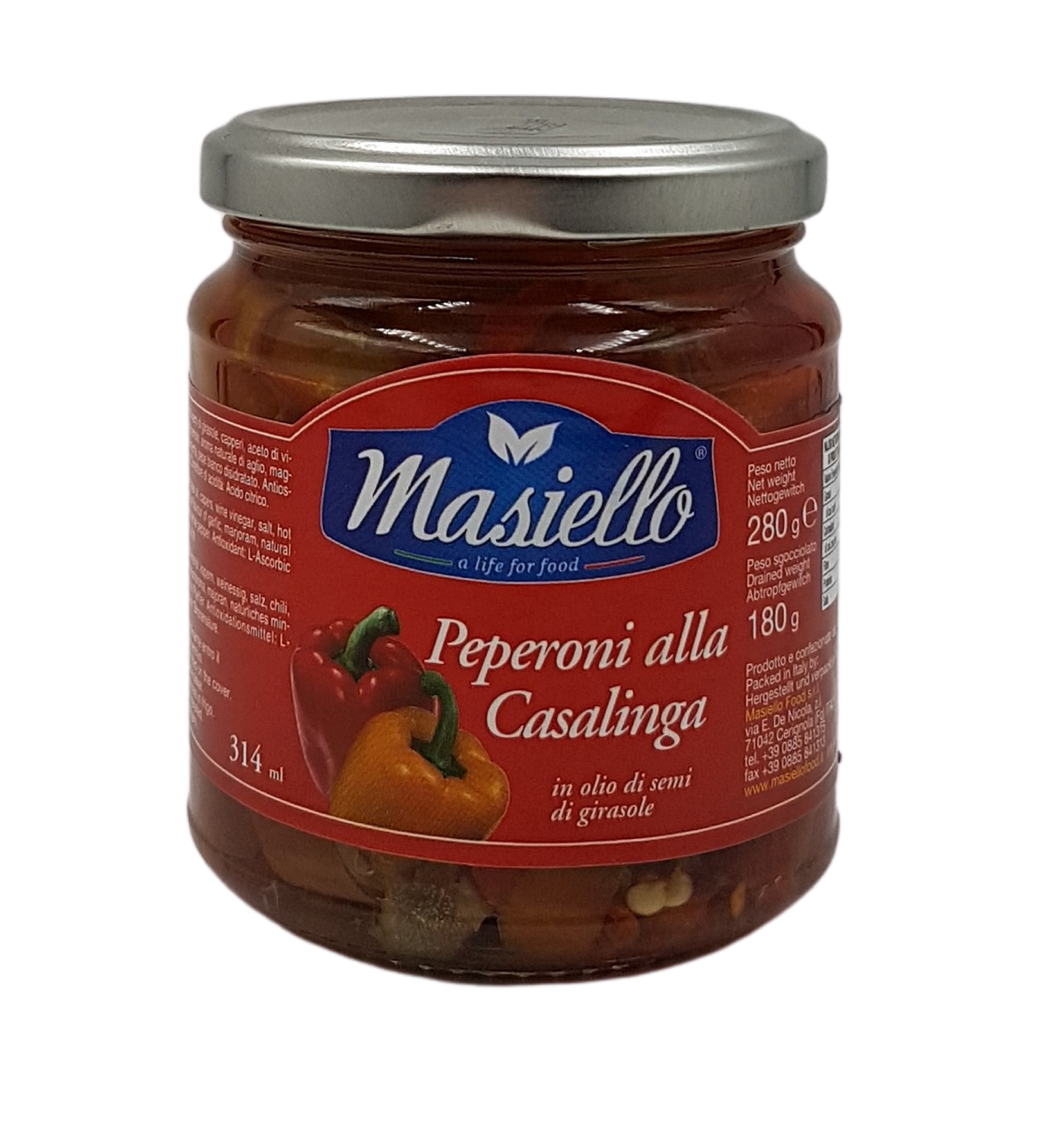 Masiello, Peperoni alla Casalinga in Olio 280 g, Antipasti, 0,18 kg
