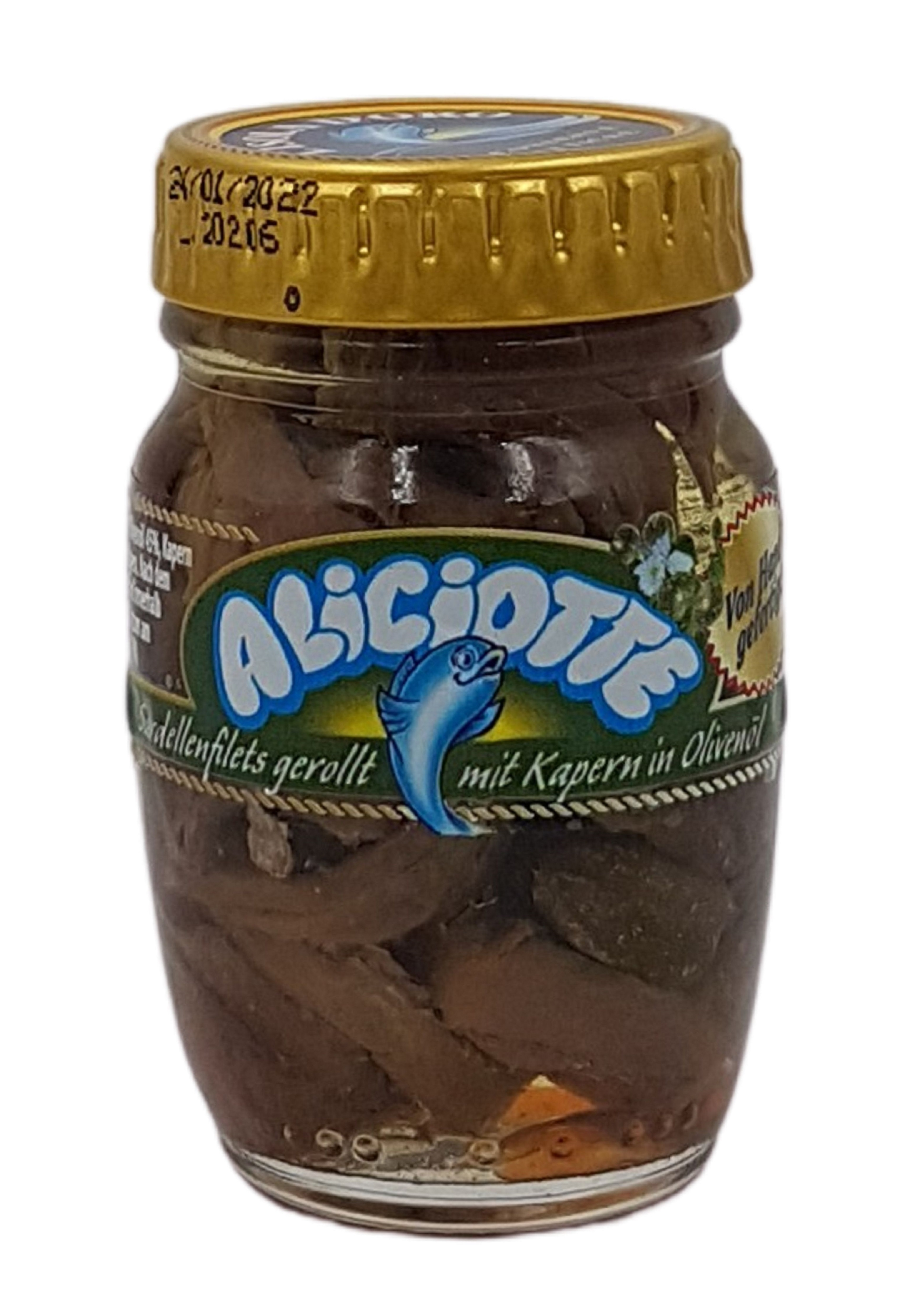 L'Isola d'oro, Filetti di Alici con Caperi in Olio di Oliva 90 g, Fisch, 0,09 kg