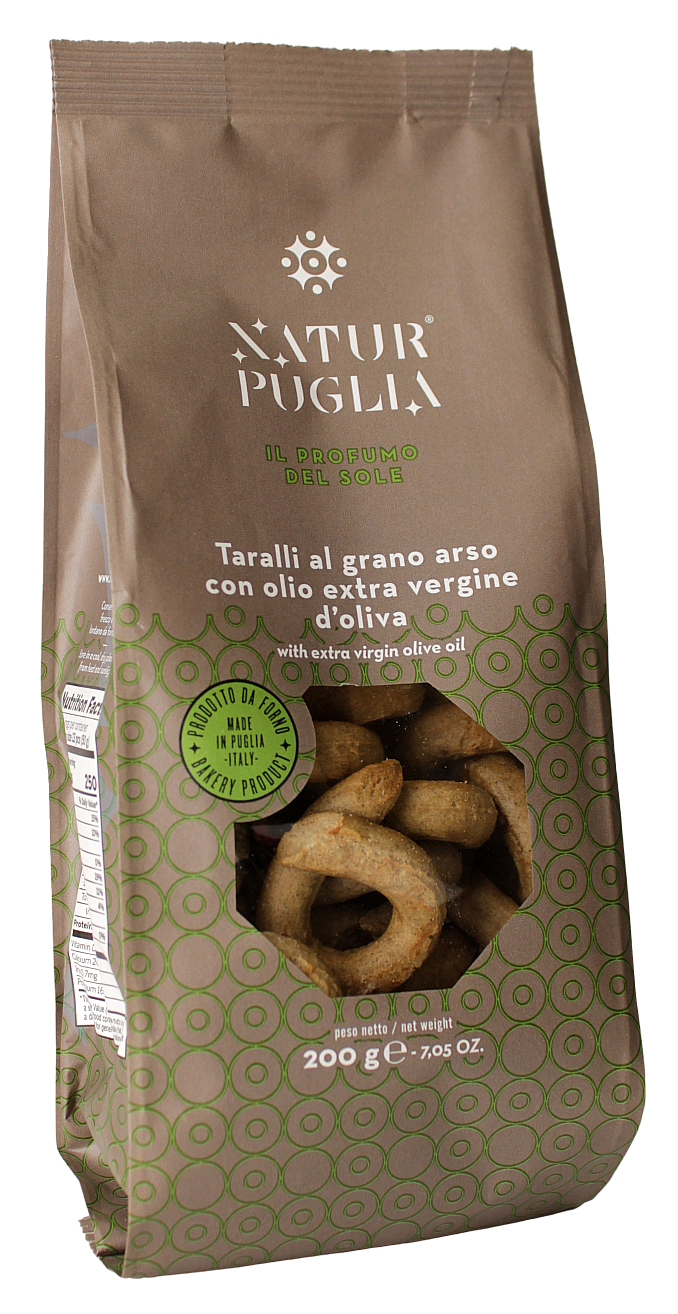 Natur Puglia, Taralli al Grano Arso 200 g, Brot & Knabbern, 0,2 kg