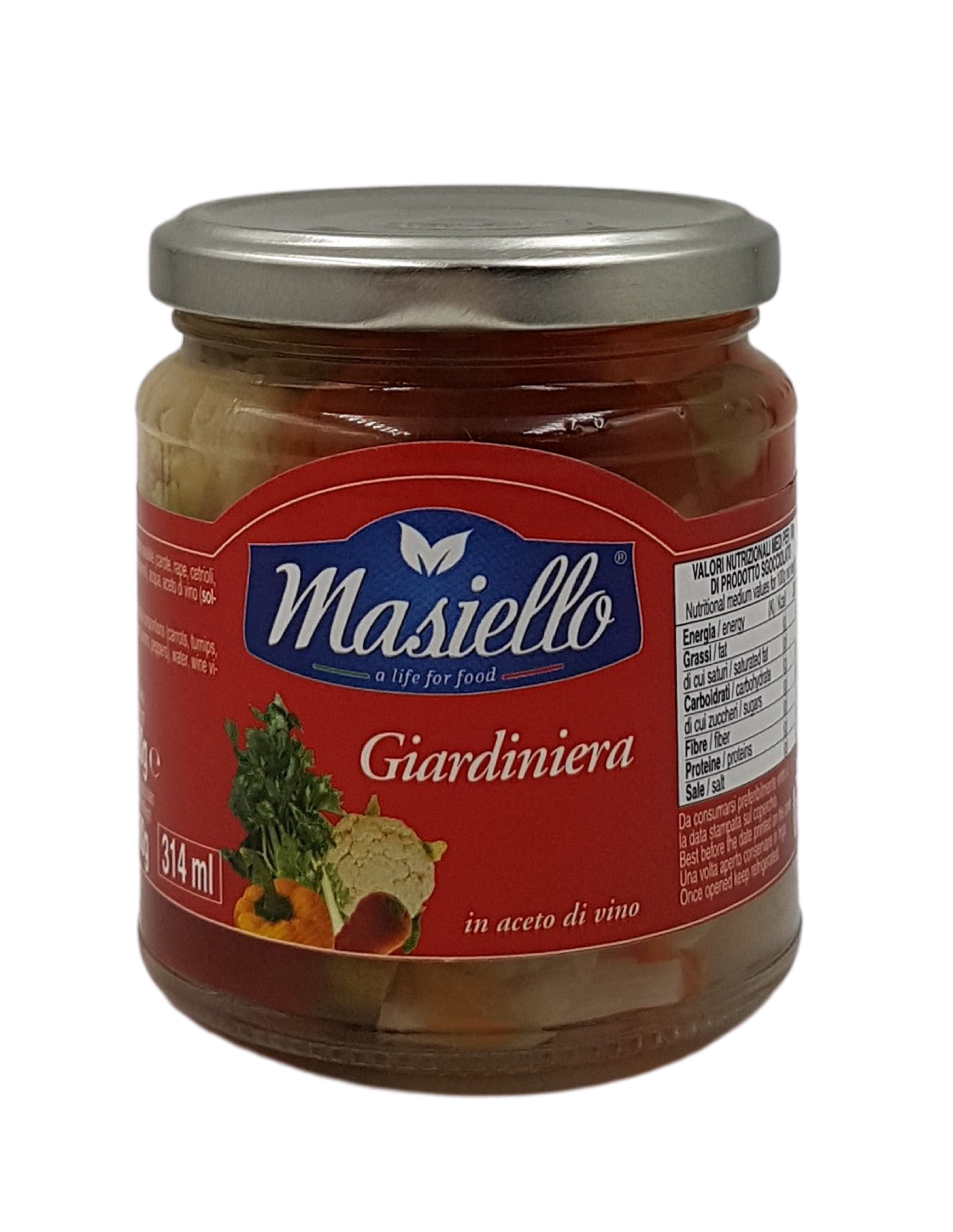 Masiello, Giardiniera in Aceto di Vino 280 g, Antipasti, 0,18 kg