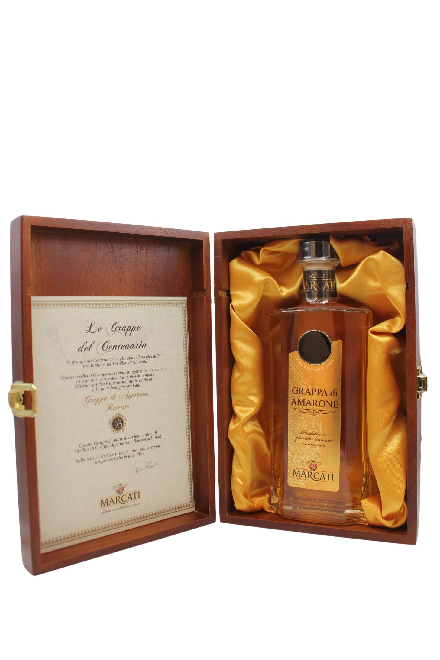 Marcati, Grappa di Amarone Riserva 1995 Centenario in Original Holzkiste, Grappa, 0,5 l