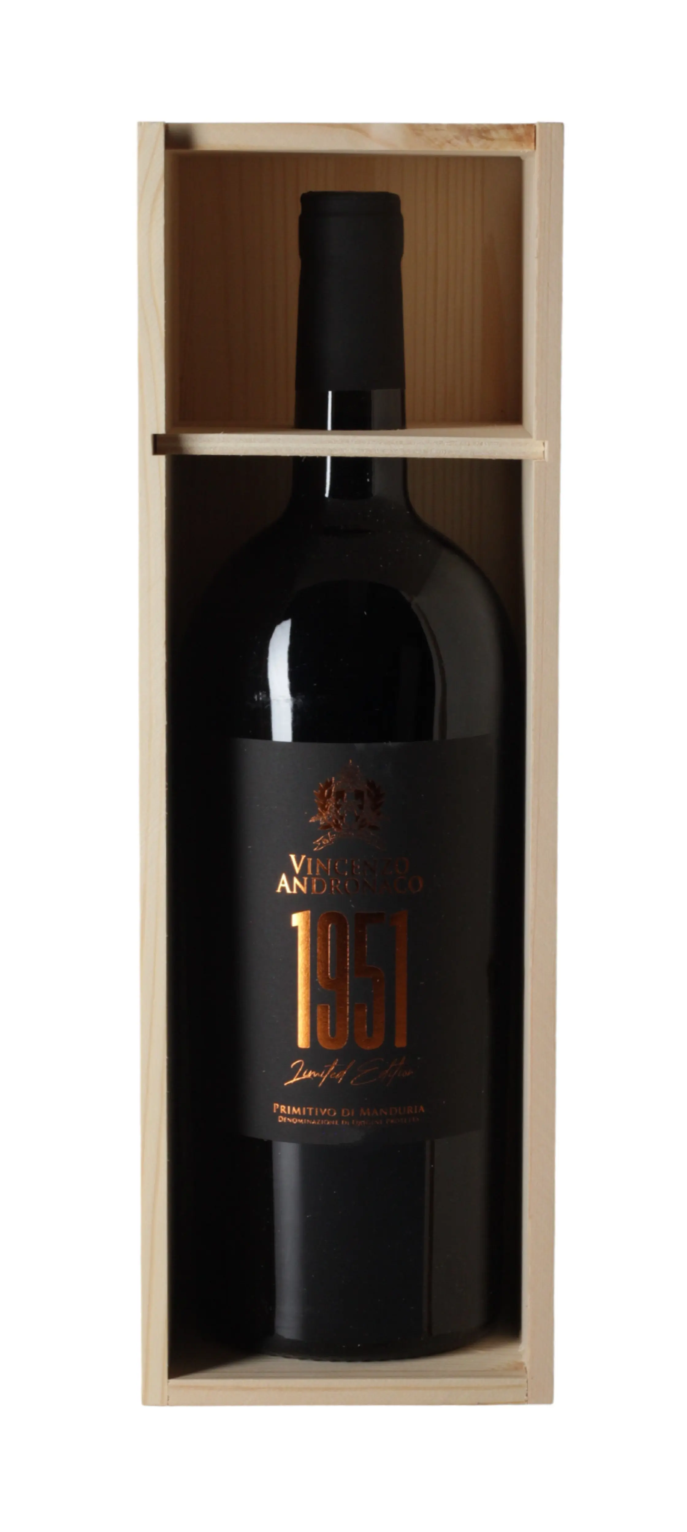 1951 Vincenzo Andronaco Primitivo di Manduria Magnum in Original Holzkiste 1951 Vincenzo Andronaco Primitivo di Manduria Magnum in Original Holzkiste